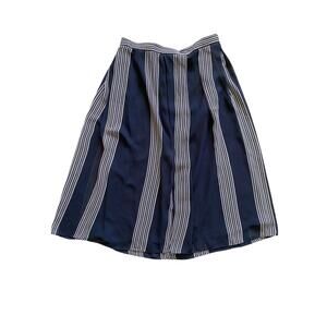 Anne Klein Black and White Vertically Striped Chiffon Lined Midi Skirt- Size 10